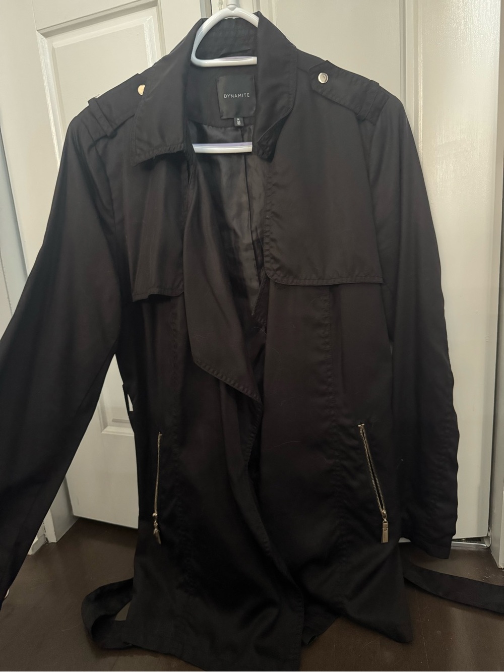 Dynamite Black Lightweight Trench Coat with Zip Pockets